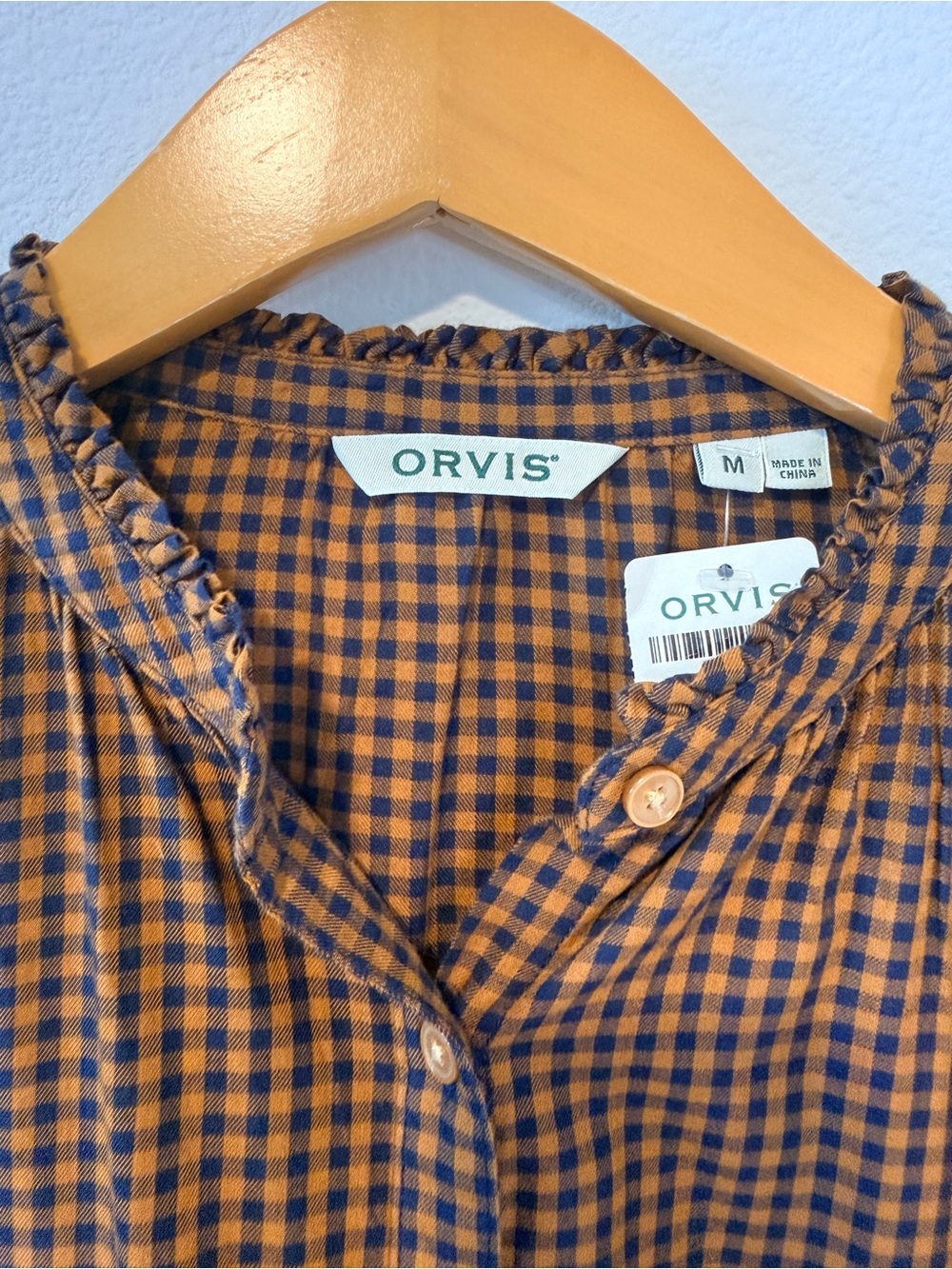 Orvis Gingham Blouse Fall Cottagecore Preppy Plaid Cotton M - Picture 2 of 8